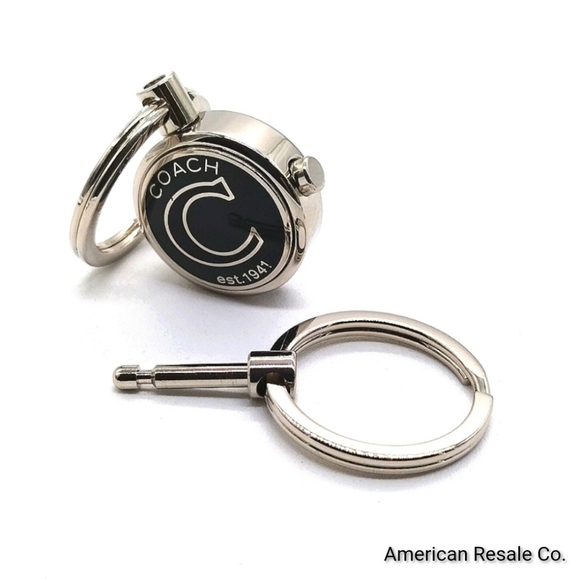 COACH Vintage Silver Green Black Dual Keychain Fob Charm w/ Release for Valet - Picture 1 of 8
